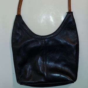 Vintage 80's Frye Black Leather Purse Brown Handle